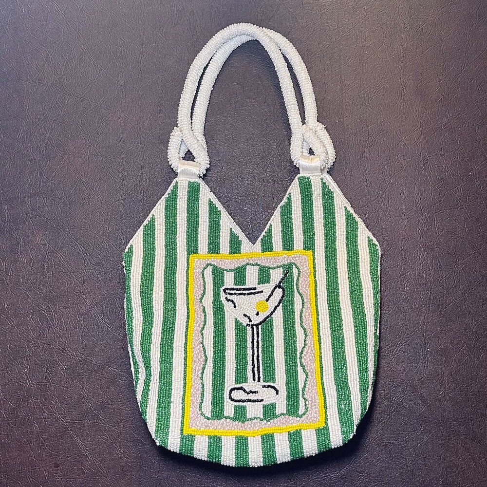 Beaded Martini Bag in Green and White Stripe TJMAXX